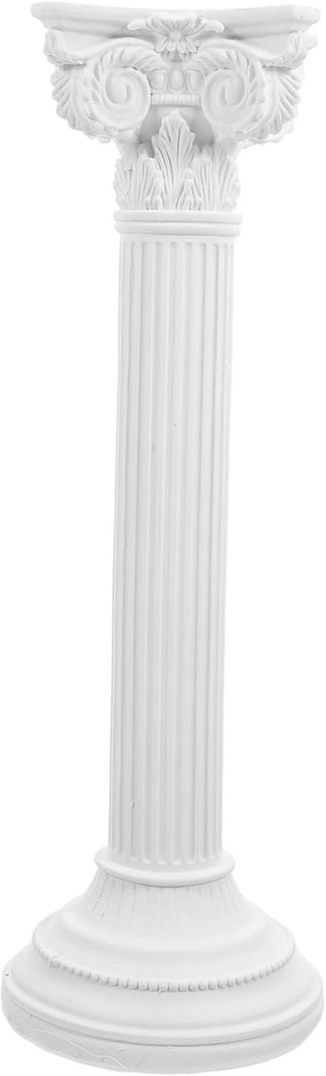 Romeinse Kolom Decoratie - Griekse Pilaar Beeld - Huis Kantoor Decor - Handgesneden Hars Detail - 24.5x8x8cm - Wit
