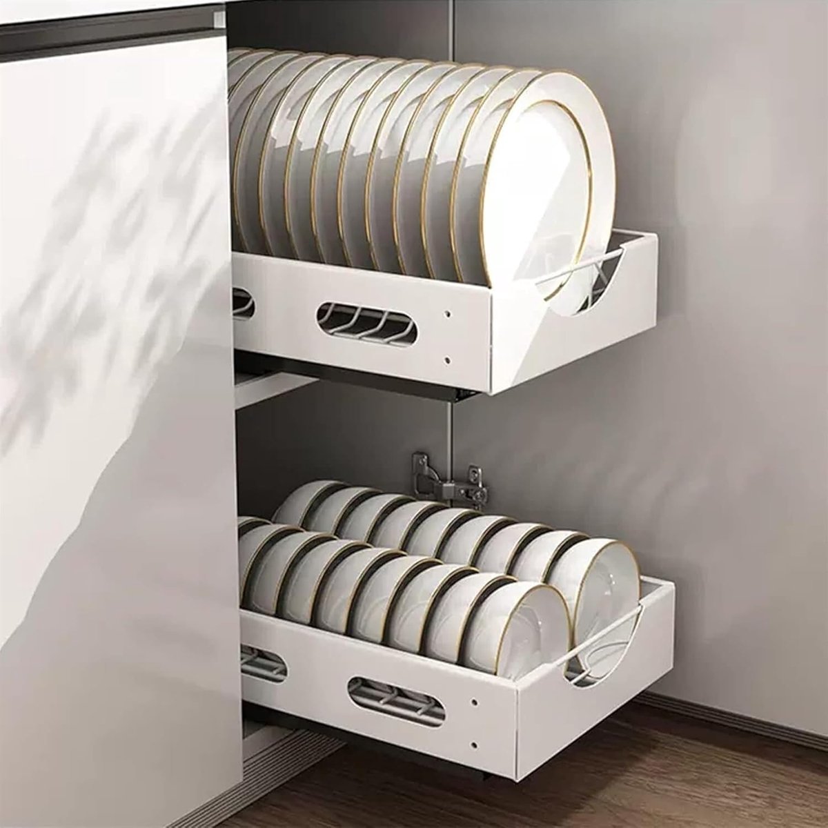Keuken Organizer - Laden Systeem - Kast Opbergen - Uitschuifbaar Mandje - 27x38x8 cm - Wit