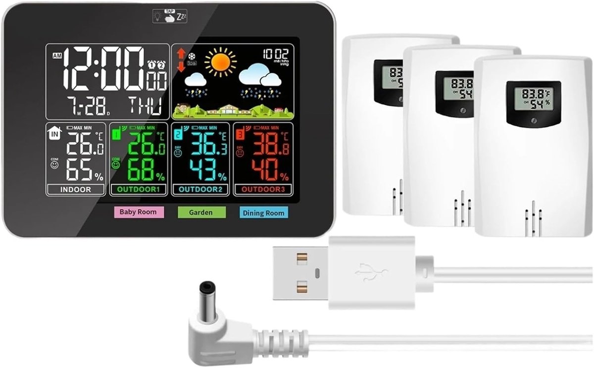 Weerstations Draadloos - Binnen Buiten - Weersvoorspelling - VA Kleurendisplay - 50 Meter Bereik