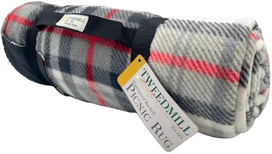 Picknickkleed Grijs Rood Geruit - Fleece - Waterdicht - 145x145cm - Tweedmill