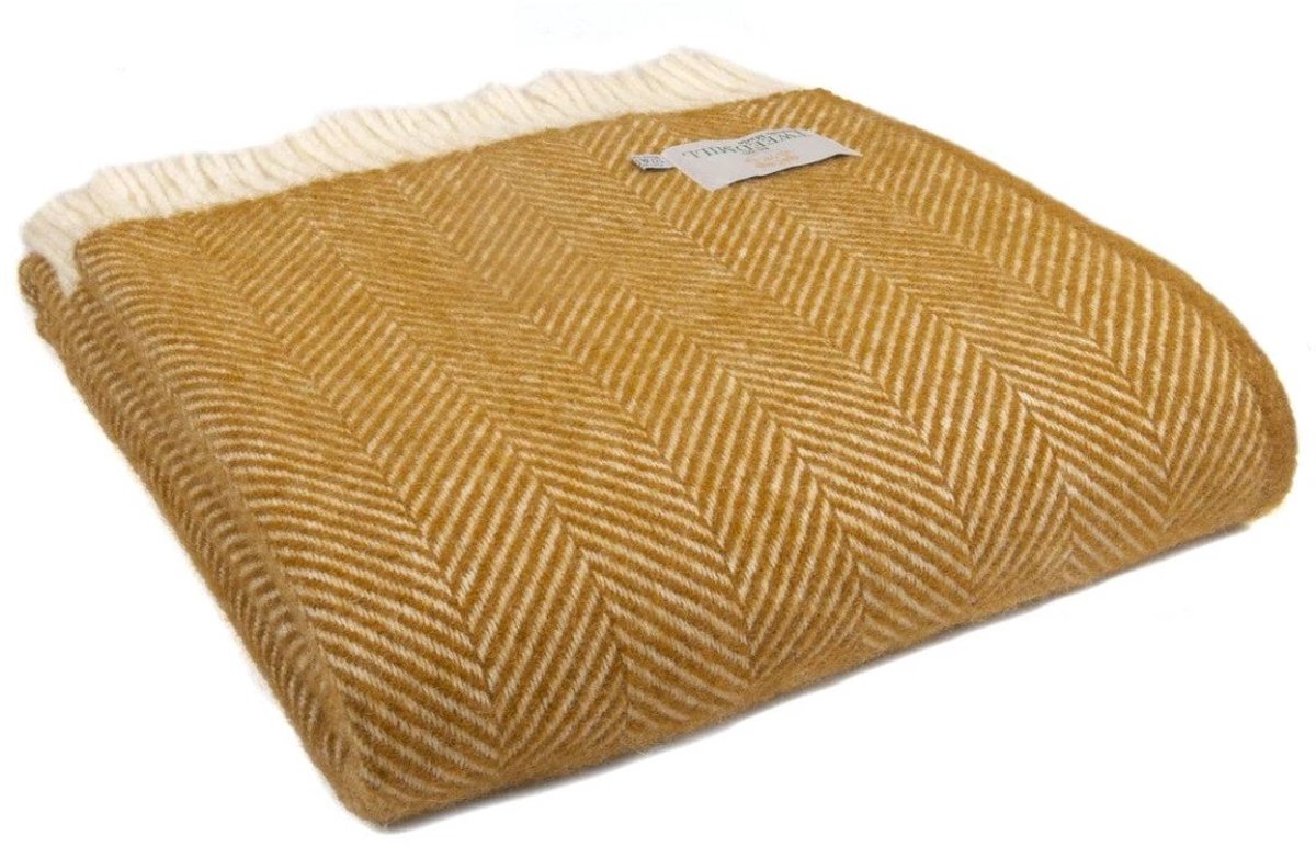 Plaid Visgraat Mosterd Geel (English Mustard) - 150x183 - Nieuw Wol - Tweedmill UK