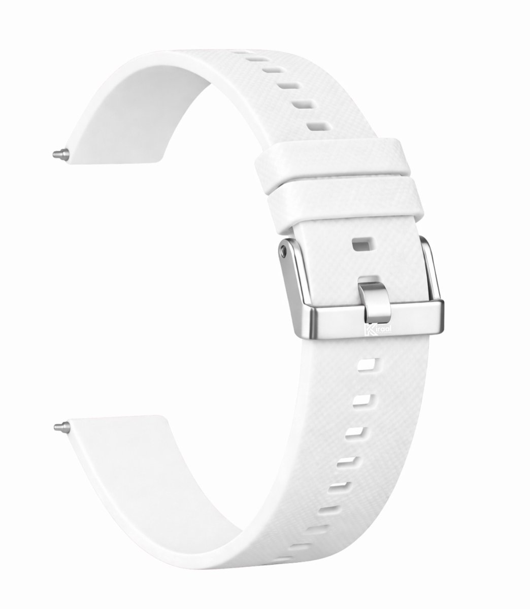 Kiraal - Premium Luxe Siliconen Horlogebandje - Siliconen - 20mm - Wit - Smartwatch bandje - Universeel