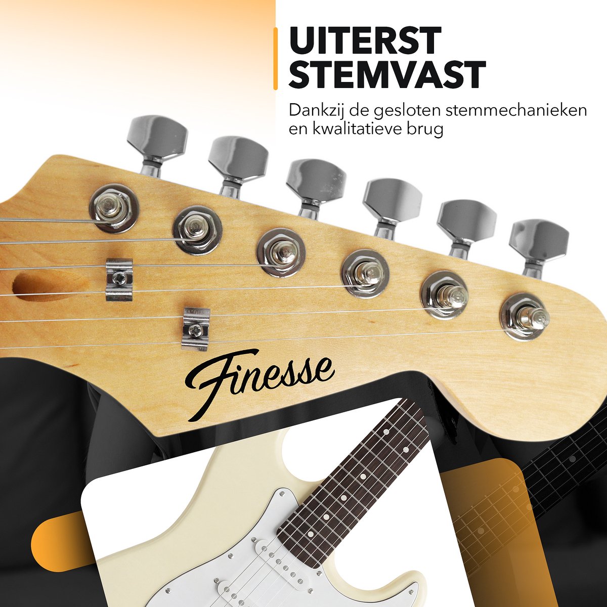 Finesse Elektrische Gitaar met Versterker - met Videocursus - Gitaar - Volwassenen - Kind - Crème thumbnail 3