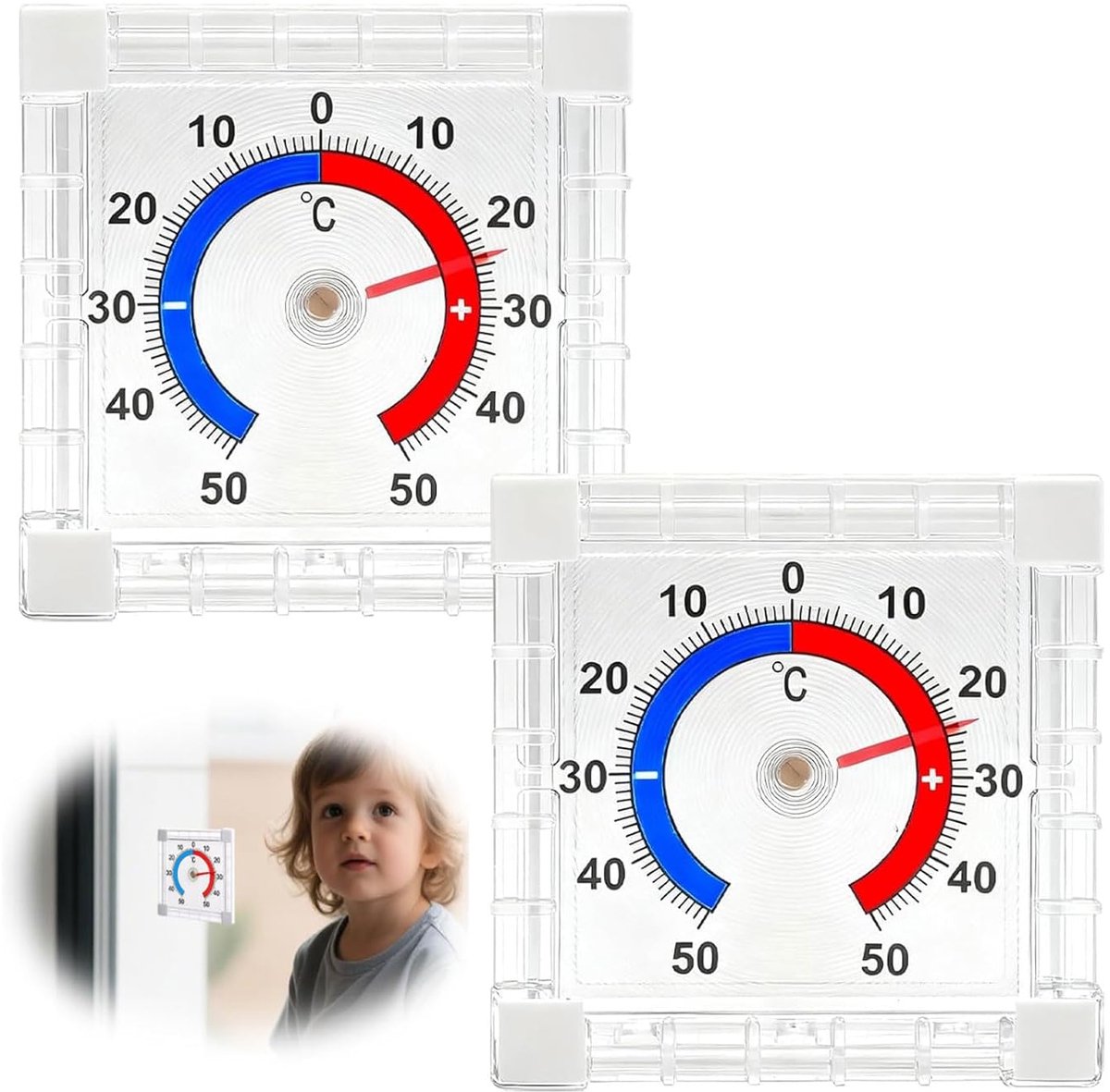 Raamthermometer Set - Buiten Temperatuurmeter - Temperatuur Meten - Zelfklevend Transparant - -50 tot 50 Graden