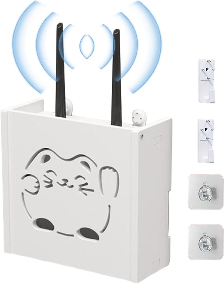 Router Opbergdoos - Wifi Box - Ruimte Organiseren - Schattig Ontwerp - 22 x 20 x 8.5 cm - Wit
