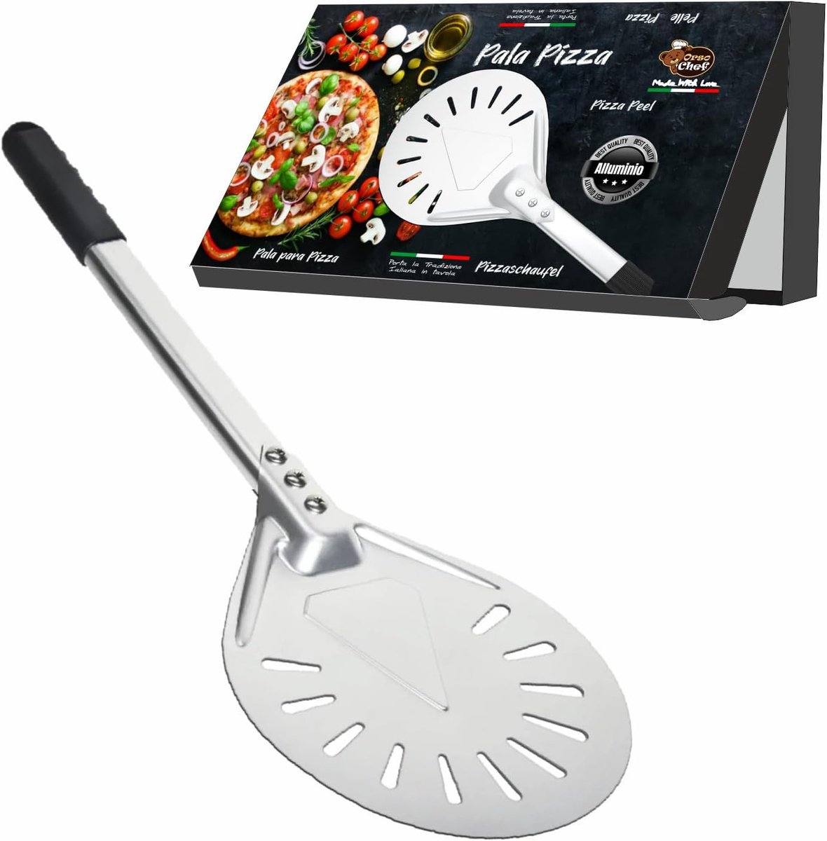 Aluminium pizzaschep Ø20 cm – licht, krasbestendig, voor thuisgebruik