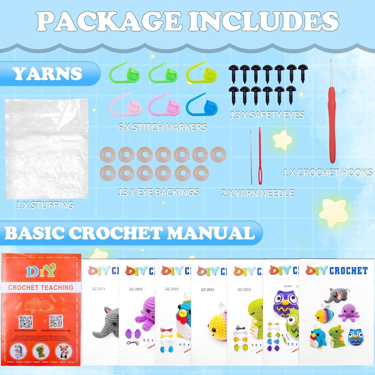 BOTC Haakpakket voor beginners -Beginners haakset - Amigurumi haakpakketten - 6 stuks — afbeelding 2