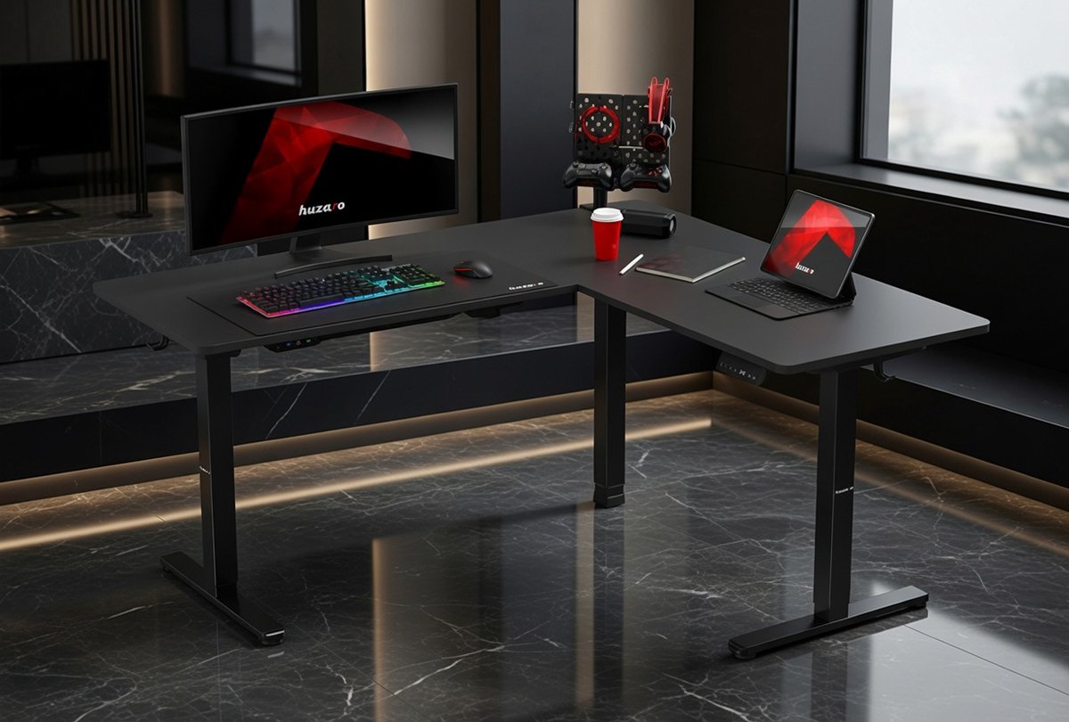 Elektrisch Zit-Sta Hoekbureau 160x140 cm – Ergonomisch L-Vorm Bureau met Dubbele Motor, LED Bediening, USB & USB-C novihome