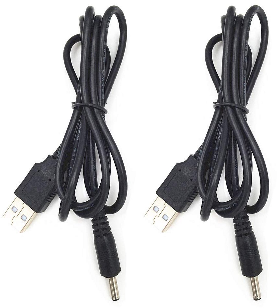 USB naar DC 5V Stroomkabel 2 Stuks - 1m Adapterkabel met 1,35 mm/3,5 mm Stekker