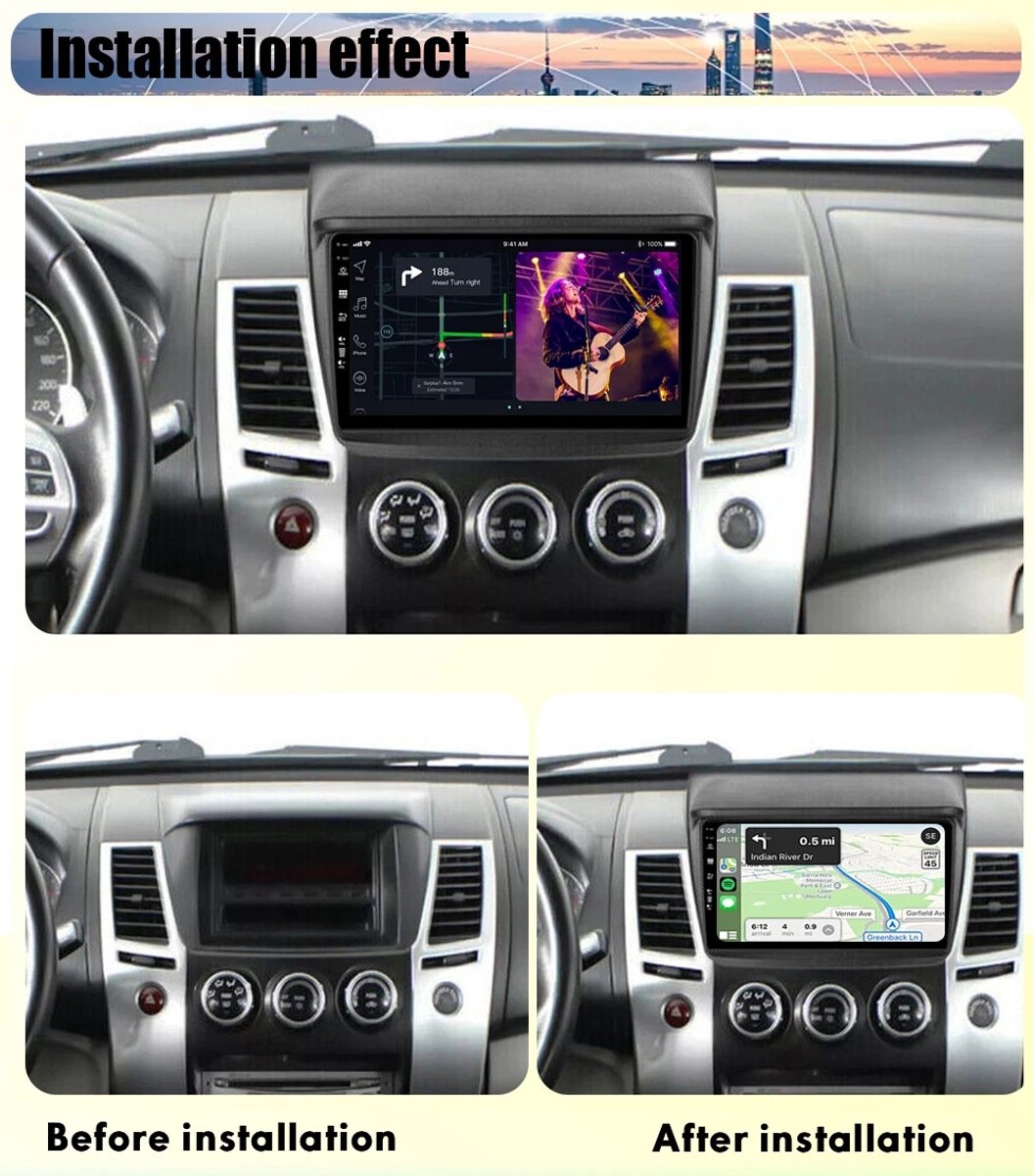 Autoradio - Compatibel met Mitsubishi Triton ML MN 2006-2015 modellen - 9 inch Android 14 DAB+ GPS CarPlay DSP WiFi Bluetooth stuurwielbediening