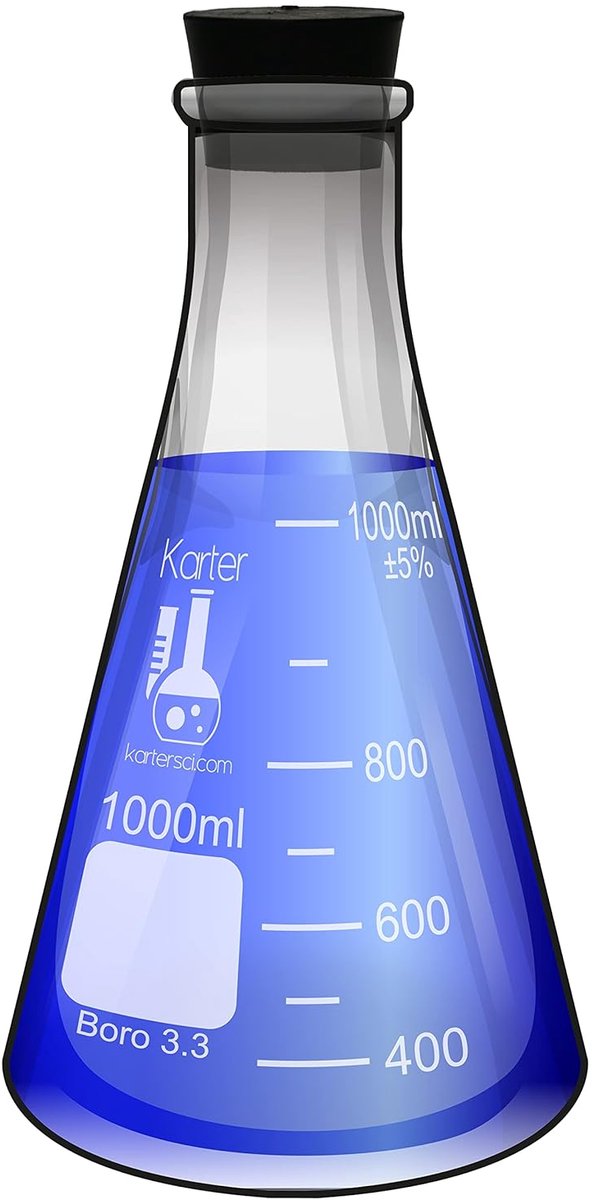 Erlenmeyer Fles 1000ml met Rubber Stopper - 3.3 Borosilicaatglas