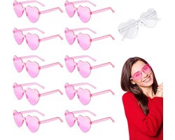 SLTAXAR 11 stuks zonnebril hart roze feestbril hart hippie bril roze grappige partybrillen set hart voor carnaval foto rekwisieten randloze hartvormige bril bruiloft voor kinderen volwassenen