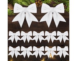 COLOFALLA 12 Pcs Large White Christmas Tree Decorations Bows,Glitter Decorative Bows for White Christmas Tree Decorations,Ornaments(White)