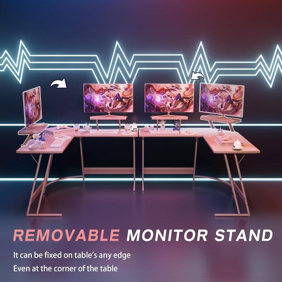Homall Roze L-vormige gamingbureau, computerhoek, pc-bureautafel met grote monitorstandaard voor thuiskantoor, studeren, schrijven, werkstation, cadeau voor meisjes en vrouwen (roze, 117 cm) van Merkloos — afbeelding 2