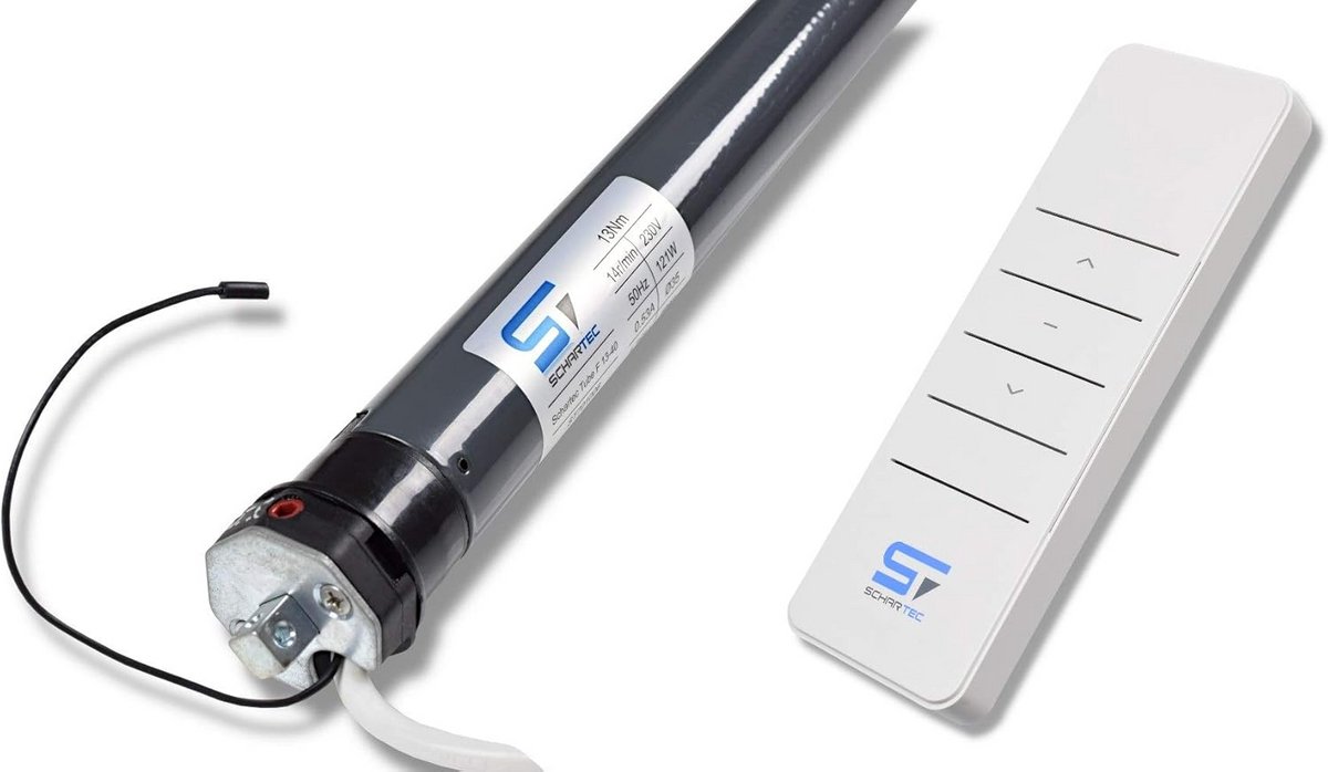 SCHARTEC radio rolluikmotor complete set met afstandsbediening - buismotor draadloze rolluikbesturing 40 en 60 mm as elektrische rolluik motor rolluikaandrijving (Tube F 10-60 met afstandsbediening)