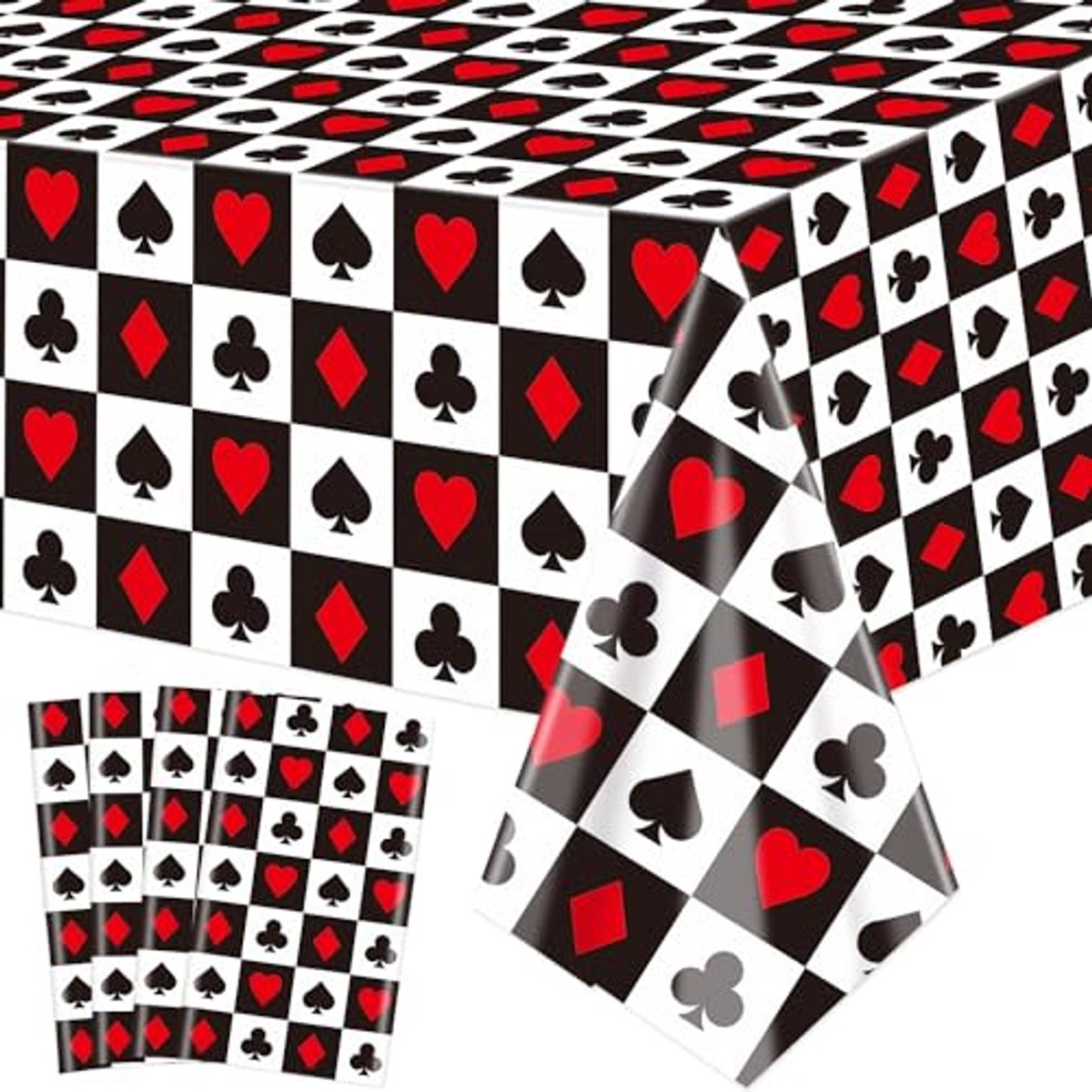 Ultiluxe® Tafellaken Wegwerp - Casino - Dun Tafelkleed - Tafeldecoratie - 130 x 220 cm - Pokeren Thema - Waterafstotend - Polyester - Poker Speelkaarten - Voor feestjes en verjaardagen - Rood/zwart/wit