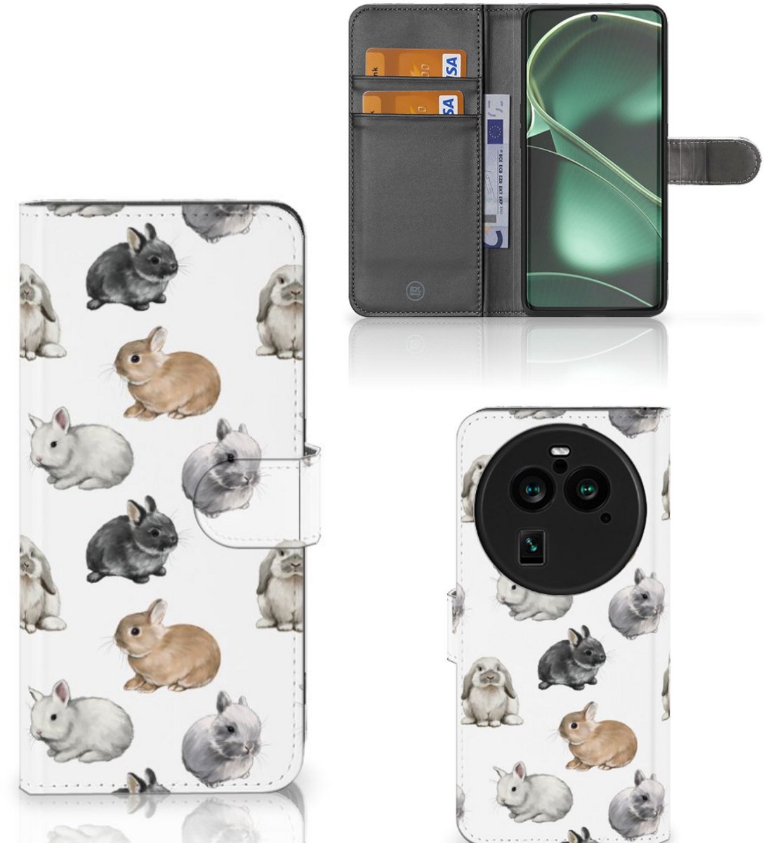 Telefoonhoesje met Pasjes voor OPPO Find X6 Pro Konijntjes