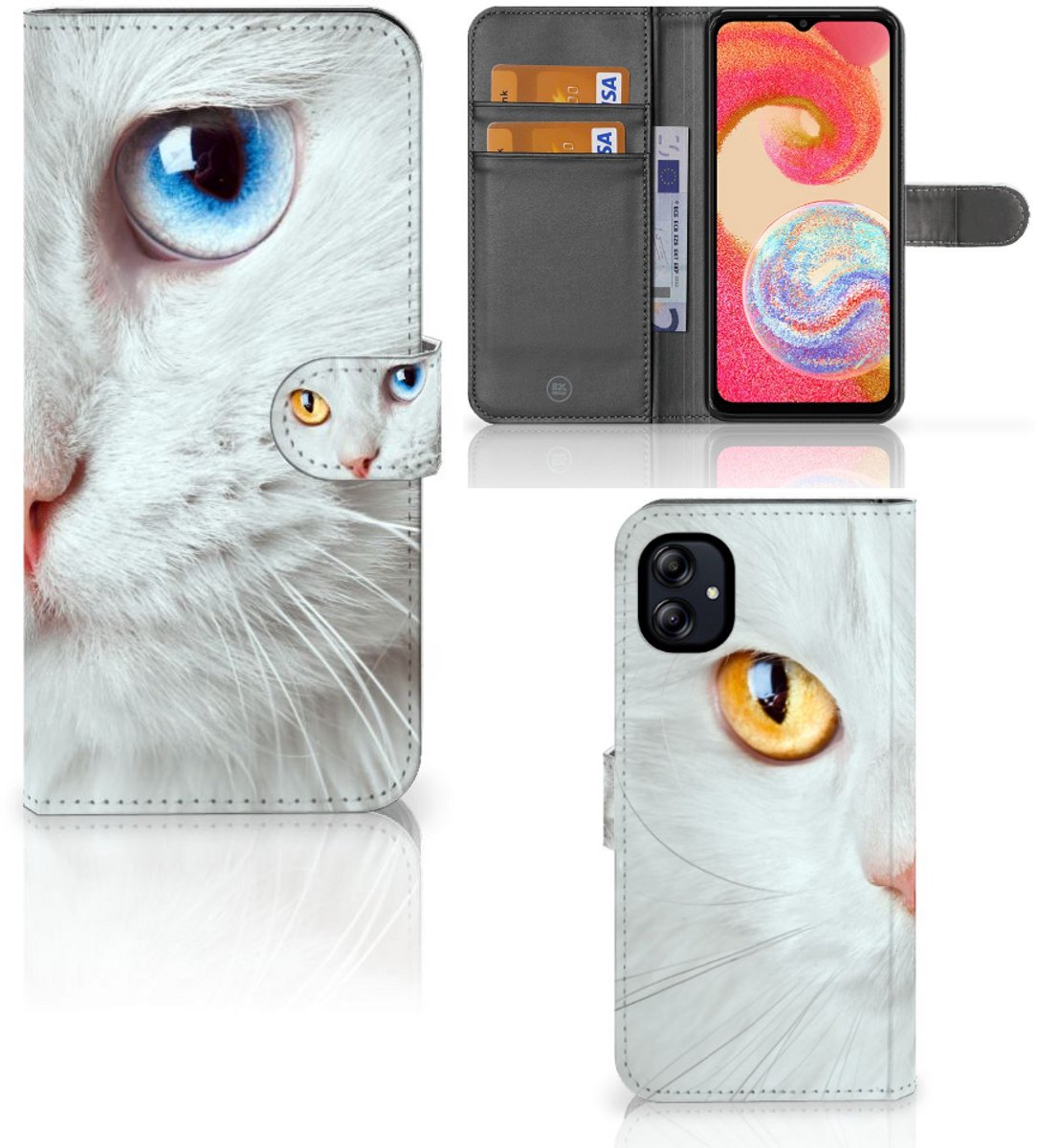 Samsung Galaxy A04e Telefoonhoesje met Pasjes Witte Kat