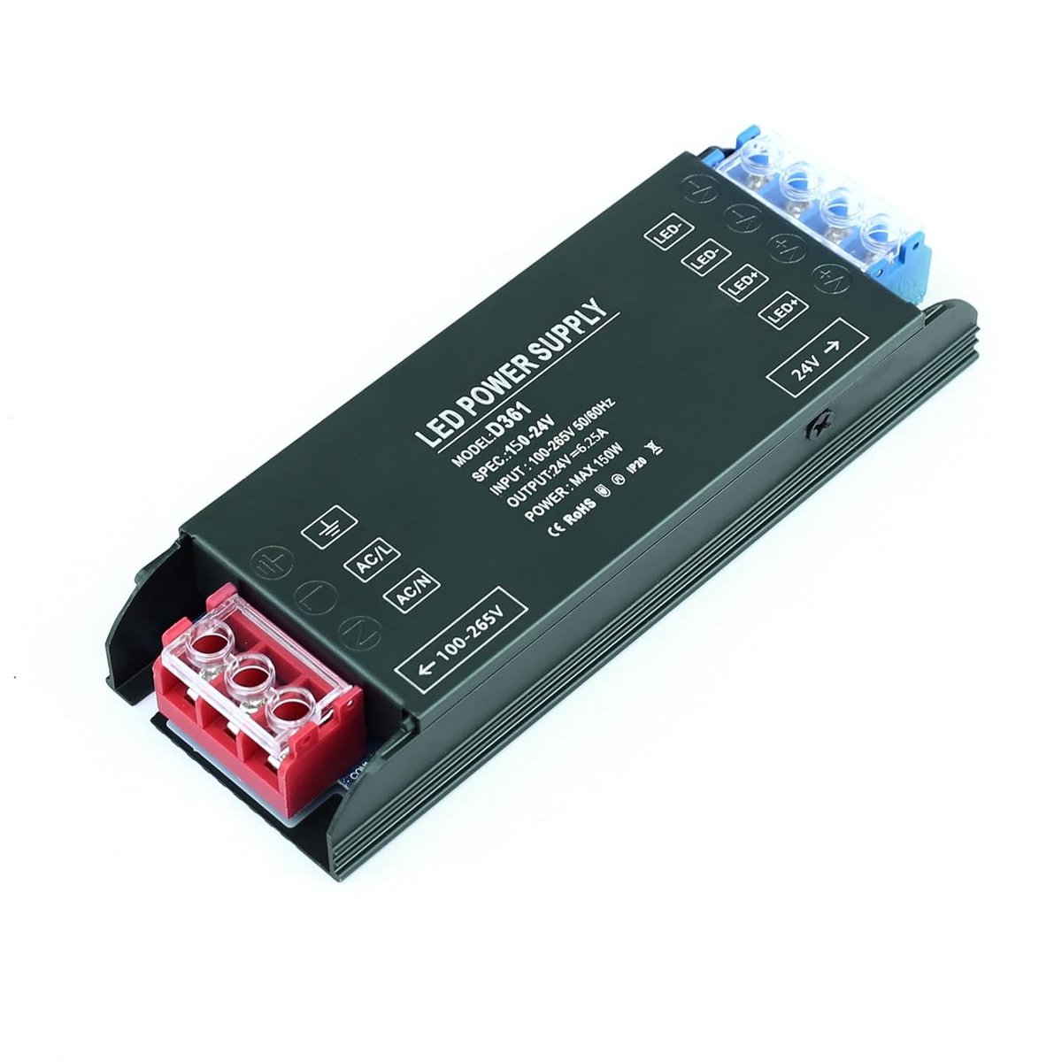 LED-transformator 24V 150W voor LED-strips en LED-lampen, mute LED-driver zonder flikkering