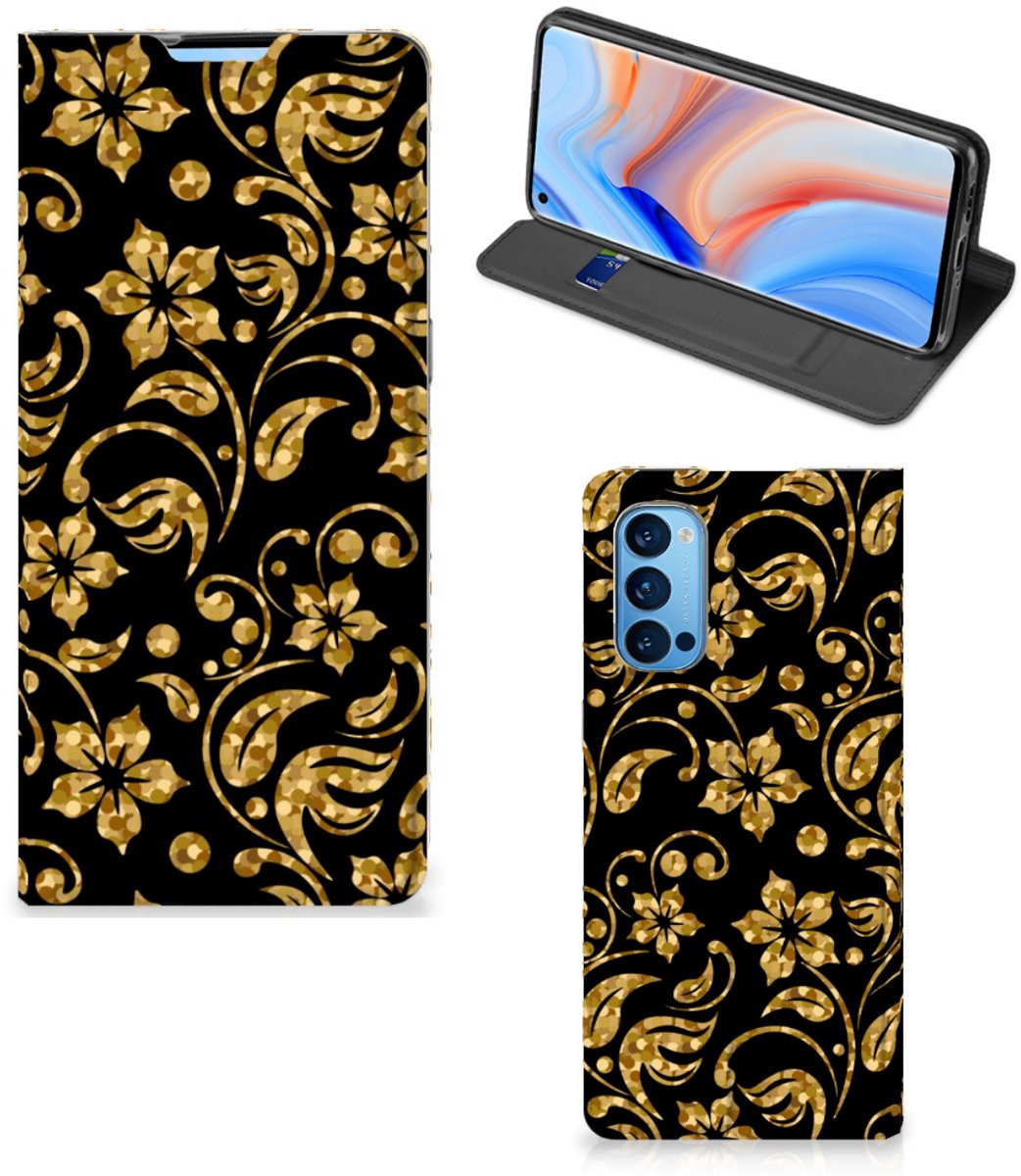 OPPO Reno4 Pro 5G Smart Cover Gouden Bloemen