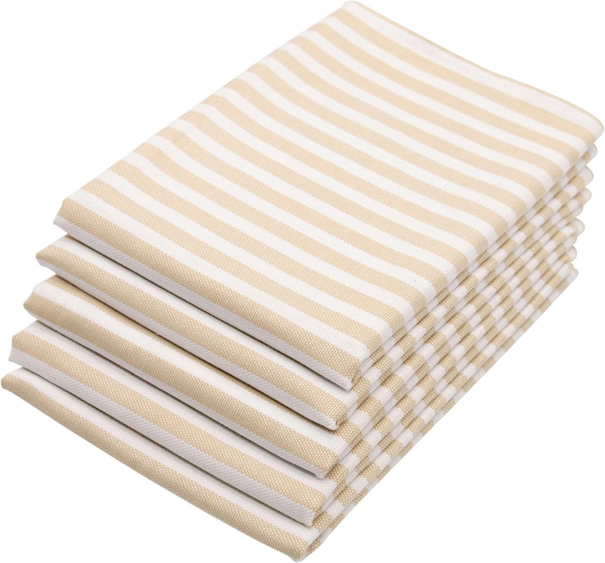 Set van 5 gestreepte theedoeken - 50x70 cm, Ecru Wit Katoen