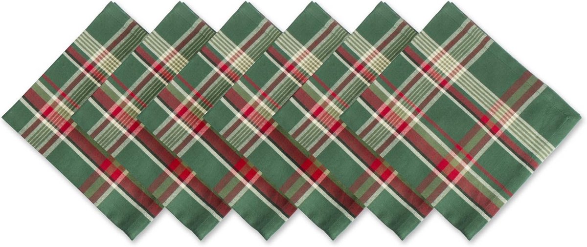 Kerst Doek Vierkante Servet Set - Donker Groen Plaid, 18" x 18" (Set van 6)