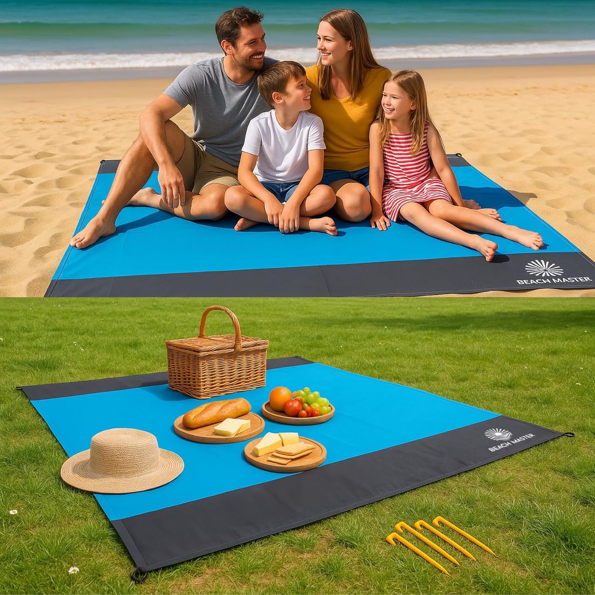 Grote strandmat 210x200 cm - waterdichte en zandbestendige deken voor strand, picknick en 