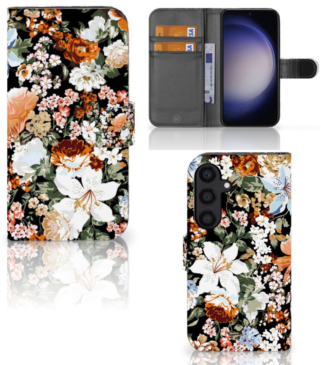 Book Case voor Hoesje voor Samsung Galaxy S24 Dark Flowers