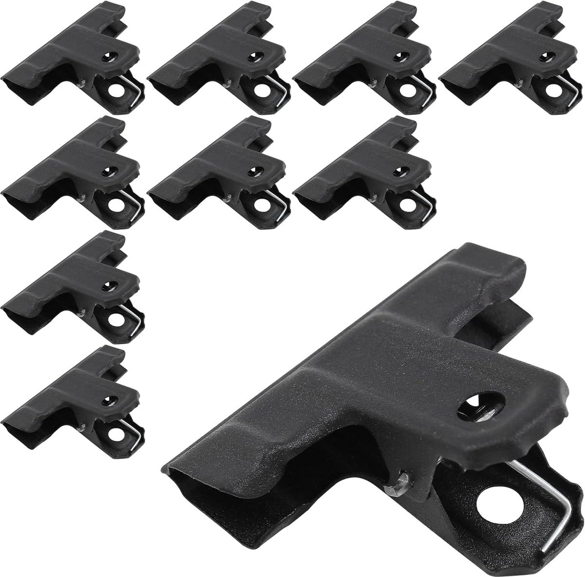 Set van 10 zwarte metalen scharnierclips voor kantoor en keuken