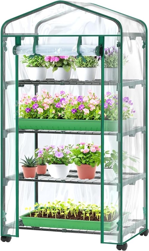 Ohuhu Mini Broeikas Met Wielen En 4 Planken – Compacte Foliekas Voor Balkon, Tuin En Terras – Ideaal Voor Kruiden, Groenten En Planten