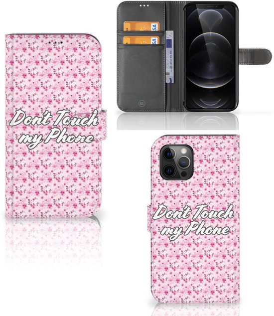 Etui Housse pour Apple iPhone 12 Pro Max Coque Téléphone Fleurs Roses Do Not Touch My Phone