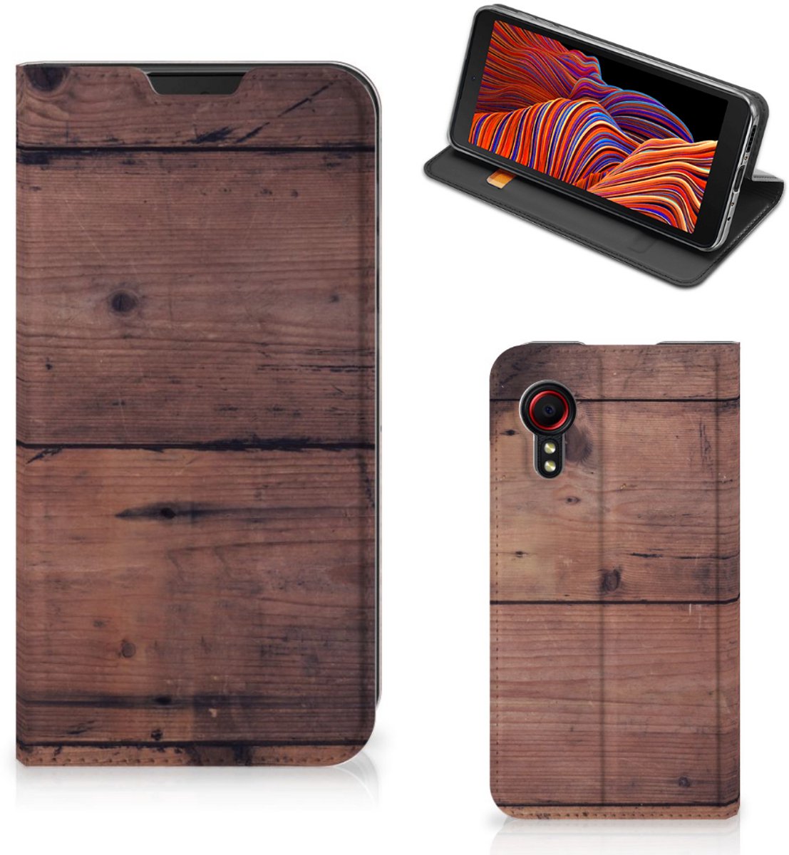 Samsung Galaxy Xcover 5 Book Wallet Case Old Wood