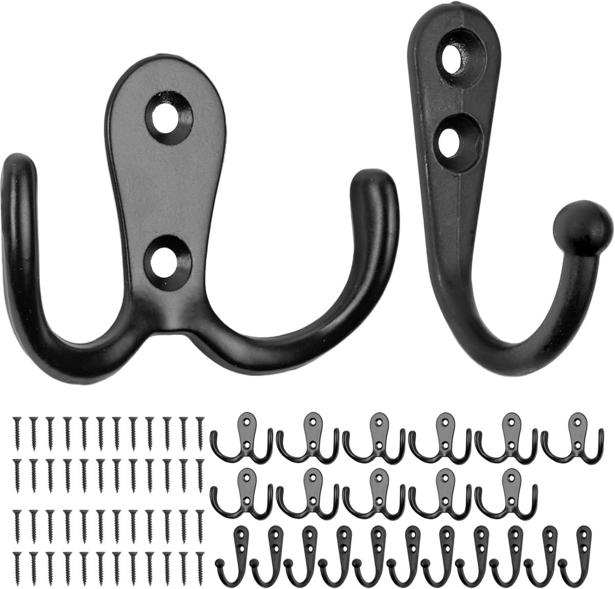 Zwarte Schroefhaken - Set van 4 - Drievoudige Haken voor Deur, Badkamer, Keuken, Hal