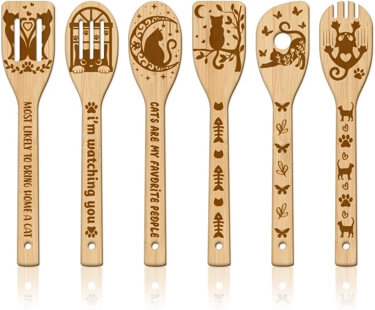 6-delige Bamboe Kookgerei Set met Houten Kooklepels en Spatels