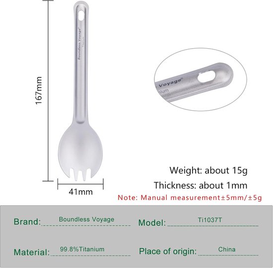 Lichtgewicht Titanium Bestekset voor Kamperen - Herbruikbare Spork en Lepel met Opbergtas — afbeelding 3