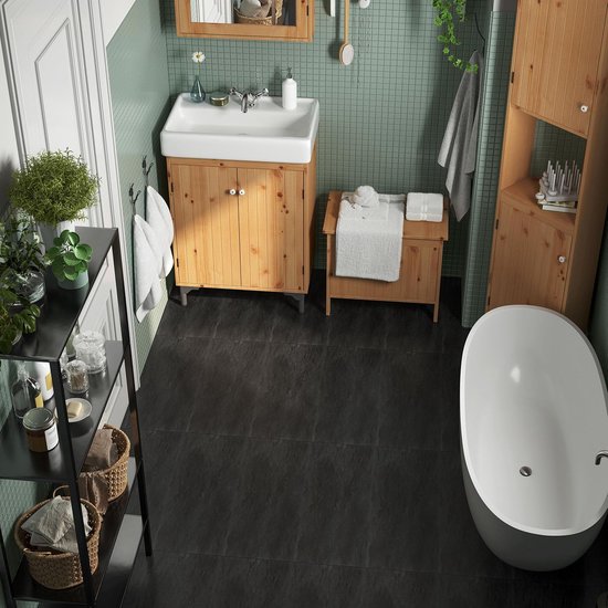 Zelfklevende PVC-vloerbedekking in betoneffect - Donkergrijs - 30 x 60 cm - Waterdicht en ideaal voor keuken, badkamer, woonkamer en slaapkamer - 12 stuks - 1,0 mm dik