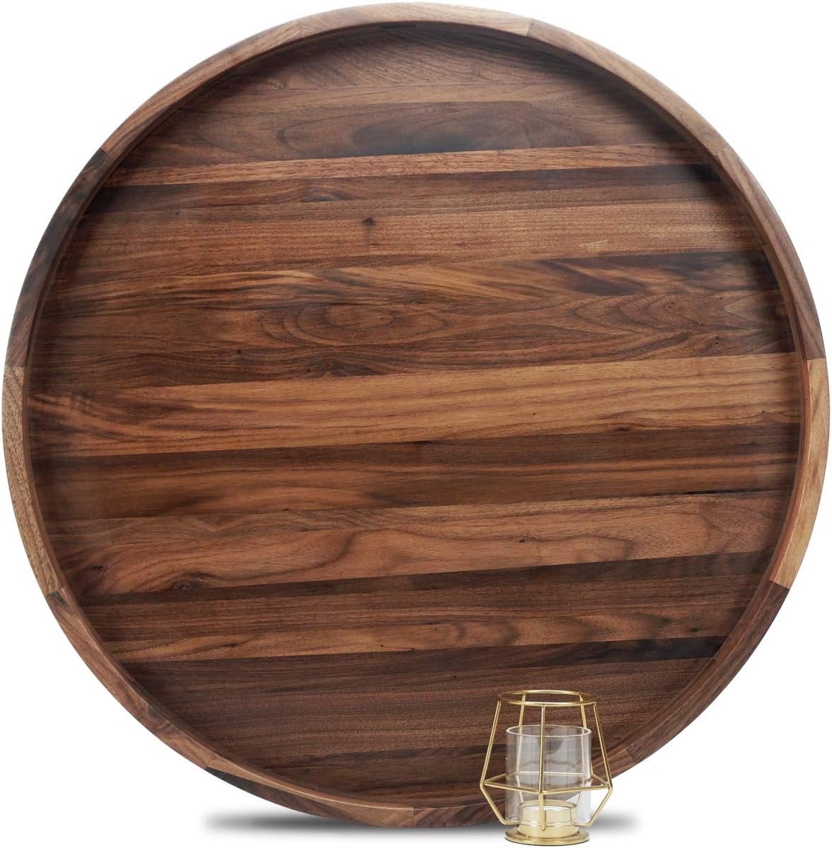 Extra grote ronde houten dienblad van notenhout - 61 cm diameter voor serveer doeleinden