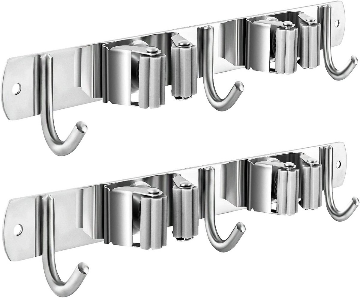 Wandmontage Mop Bezemhouder - Heavy Duty Organiser met Haken voor Efficiënte Opslag