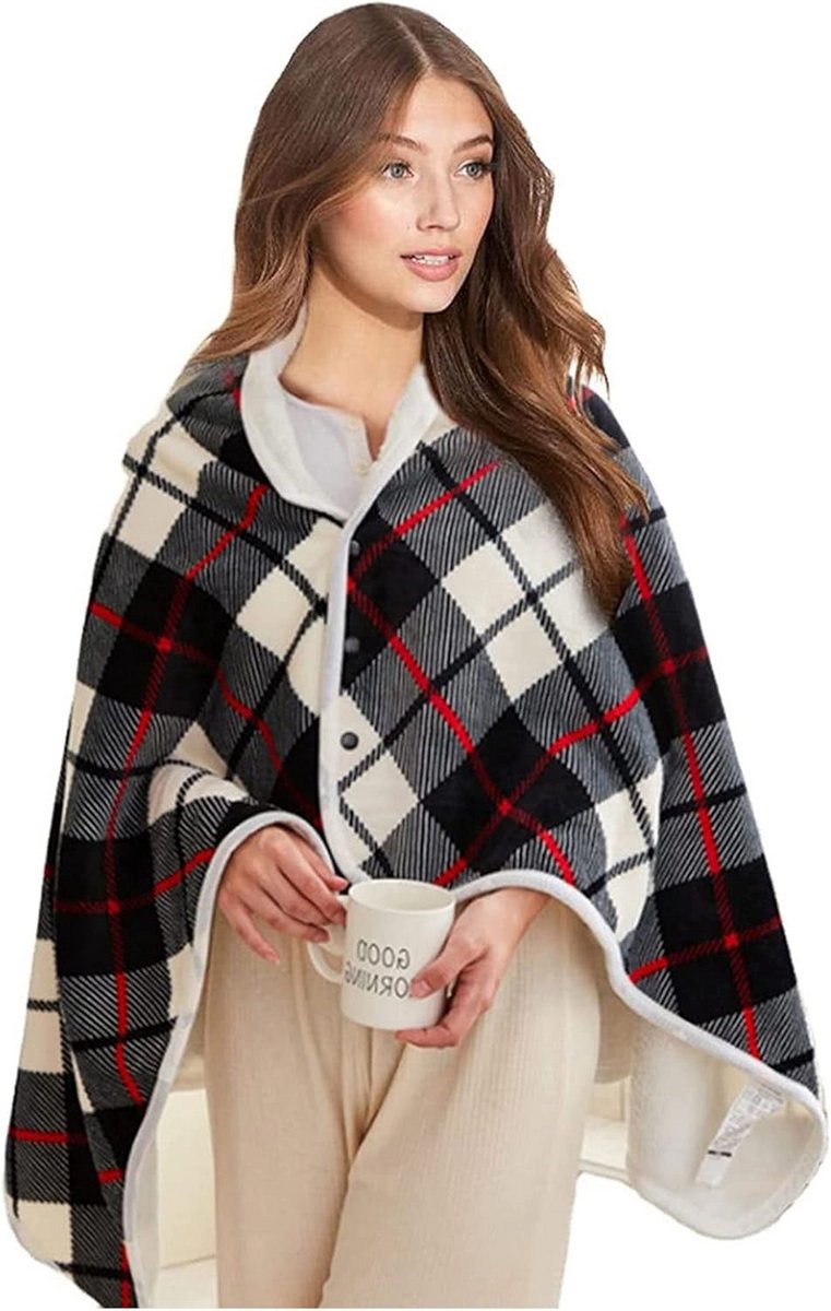 Warmte Deken met USB Oplaadfunctie - Flanellen Fleece Draadloze Poncho voor Thuis en Kantoor