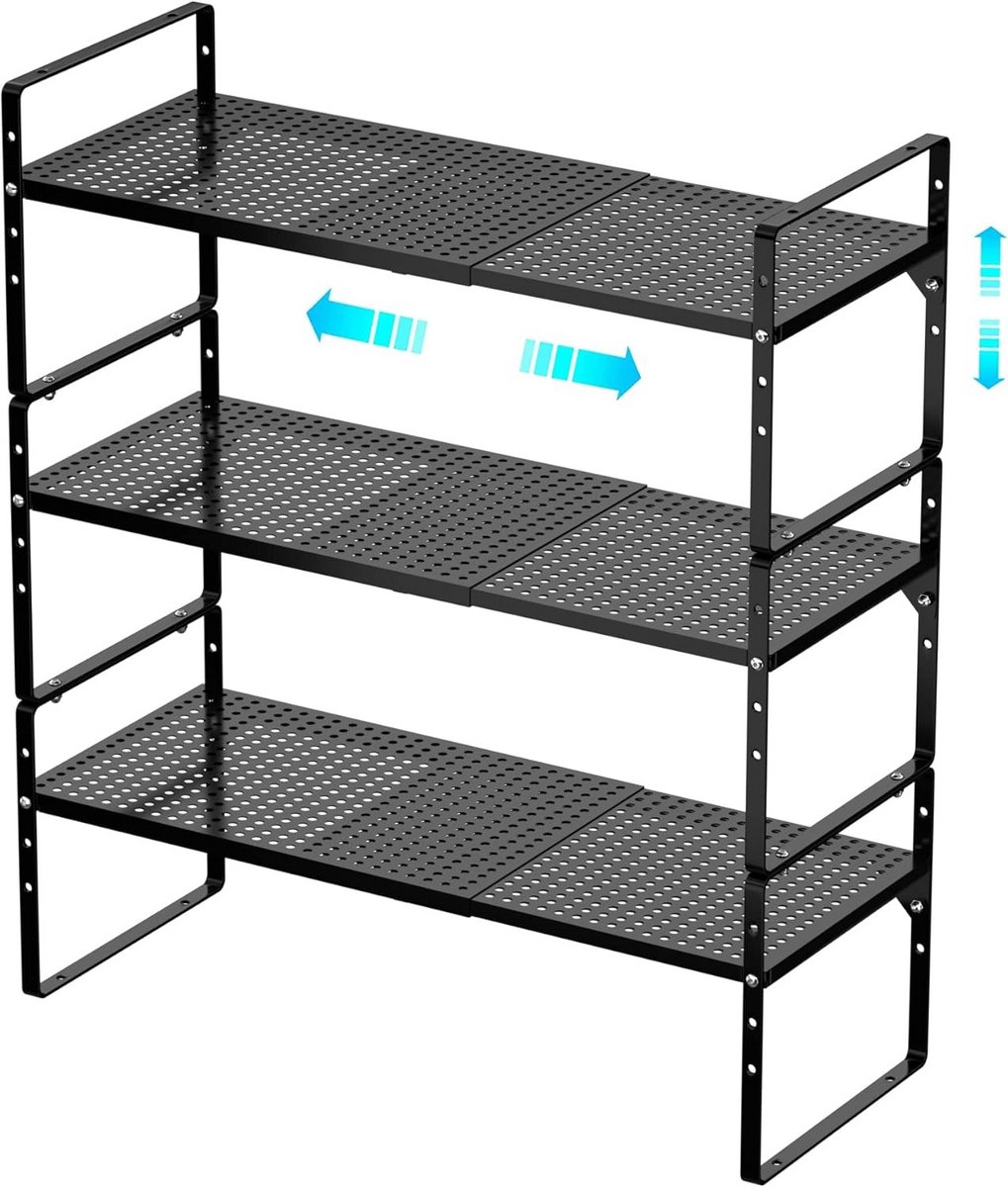 Uitbreidbare kast opbergplank - Verstelbare stalen keuken organisatoren planken - 3 stuks