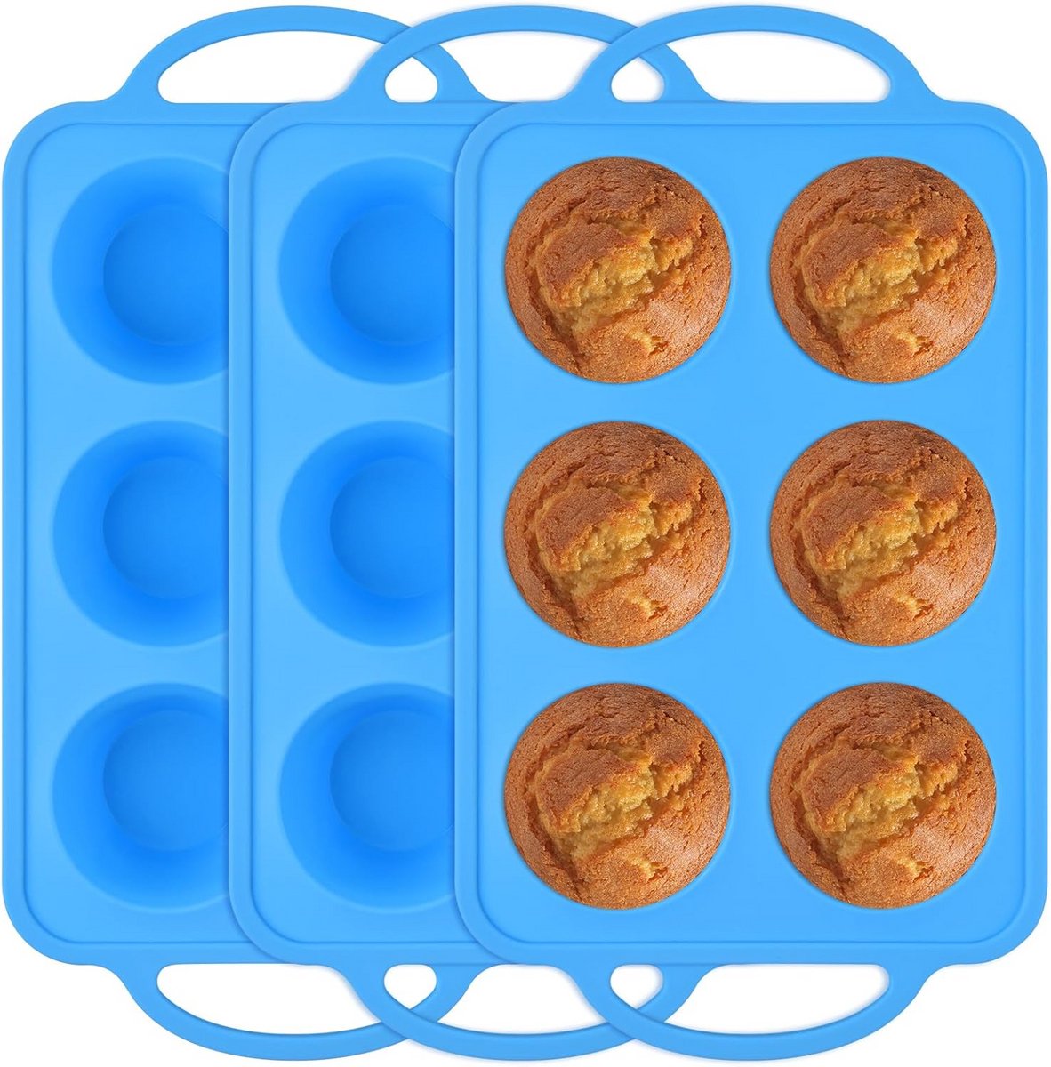 Siliconen Muffinvorm met Metalen Frames - 3 Stuks, Antiaanbak Cupcake Bakvorm