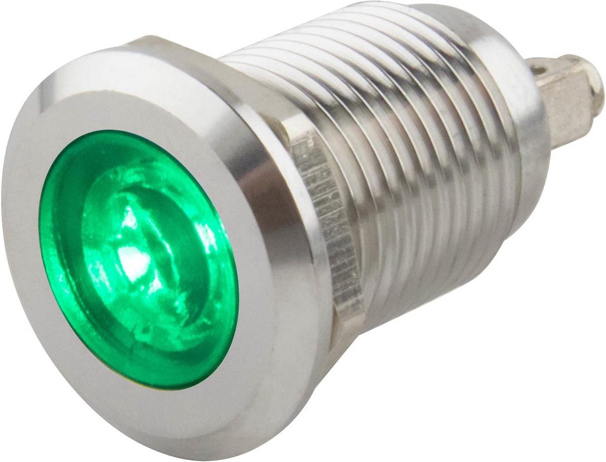 12 mm groene LED indicatorlamp voor 6-24V - Roestvrij staal signaallamp met IP67 bescherming