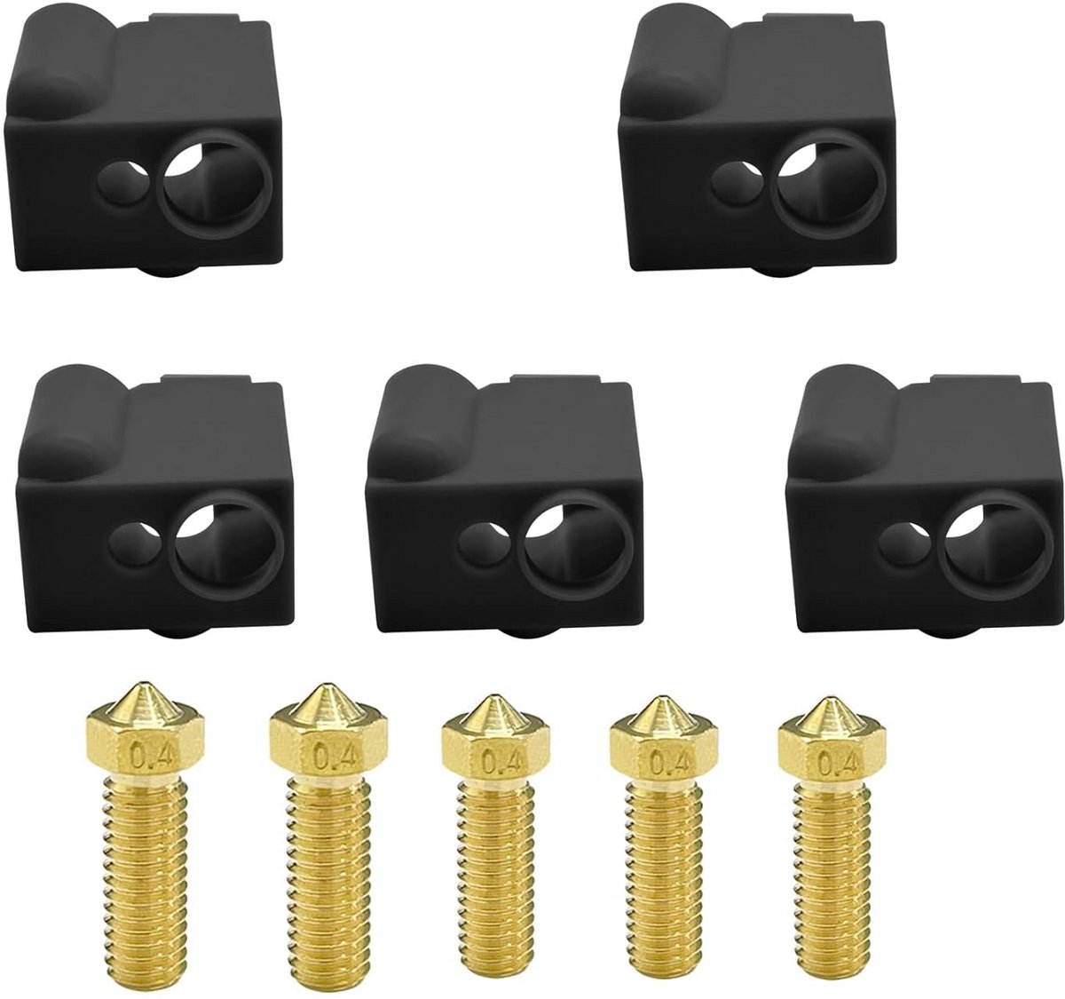 5 Stuks 0.4mm Nozzles en Siliconen Sokken voor FDM 3D Printers