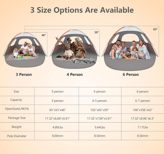 Strandtent met UV-bescherming voor 3-6 personen, incl. draagtas en verlengde vloer van Decathlon — afbeelding 3
