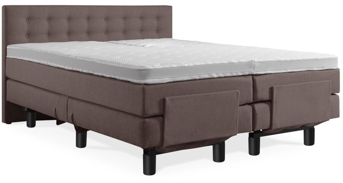 Elektrische Boxspring - Incl. Geknoopt Hoofdbord - 2-Persoons - 200x220 cm - Bruin - Zonde