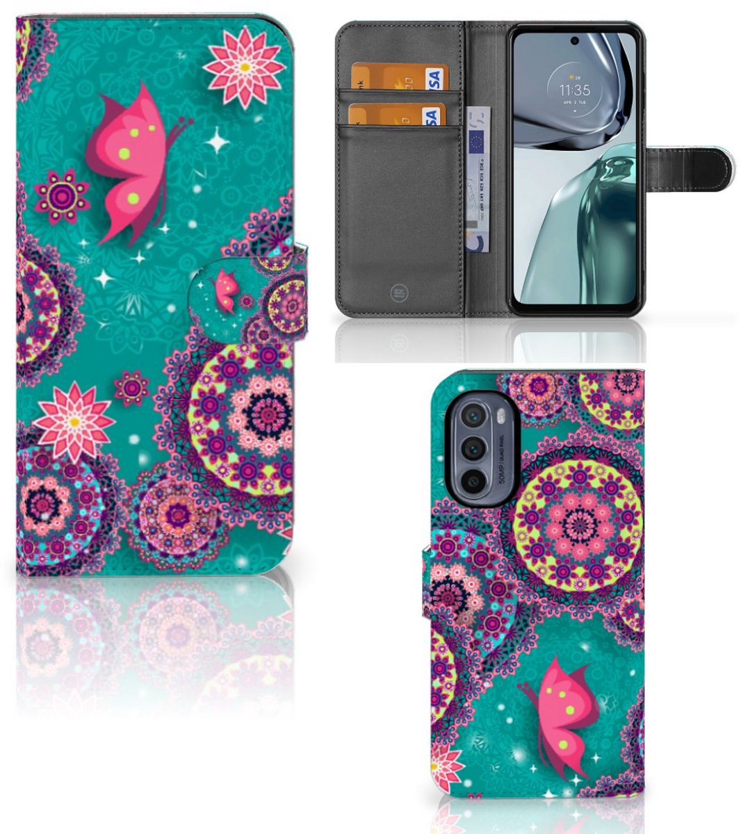 Motorola Moto G62 5G Hoesje Cirkels en Vlinders