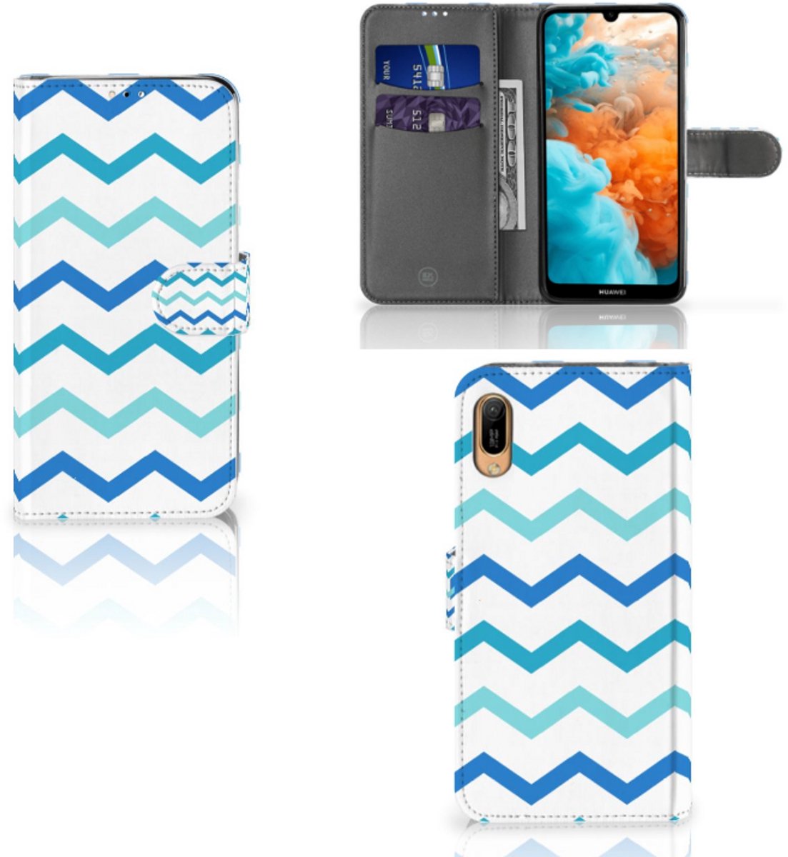 Huawei Y6 (2019) Telefoon Hoesje Zigzag Blauw