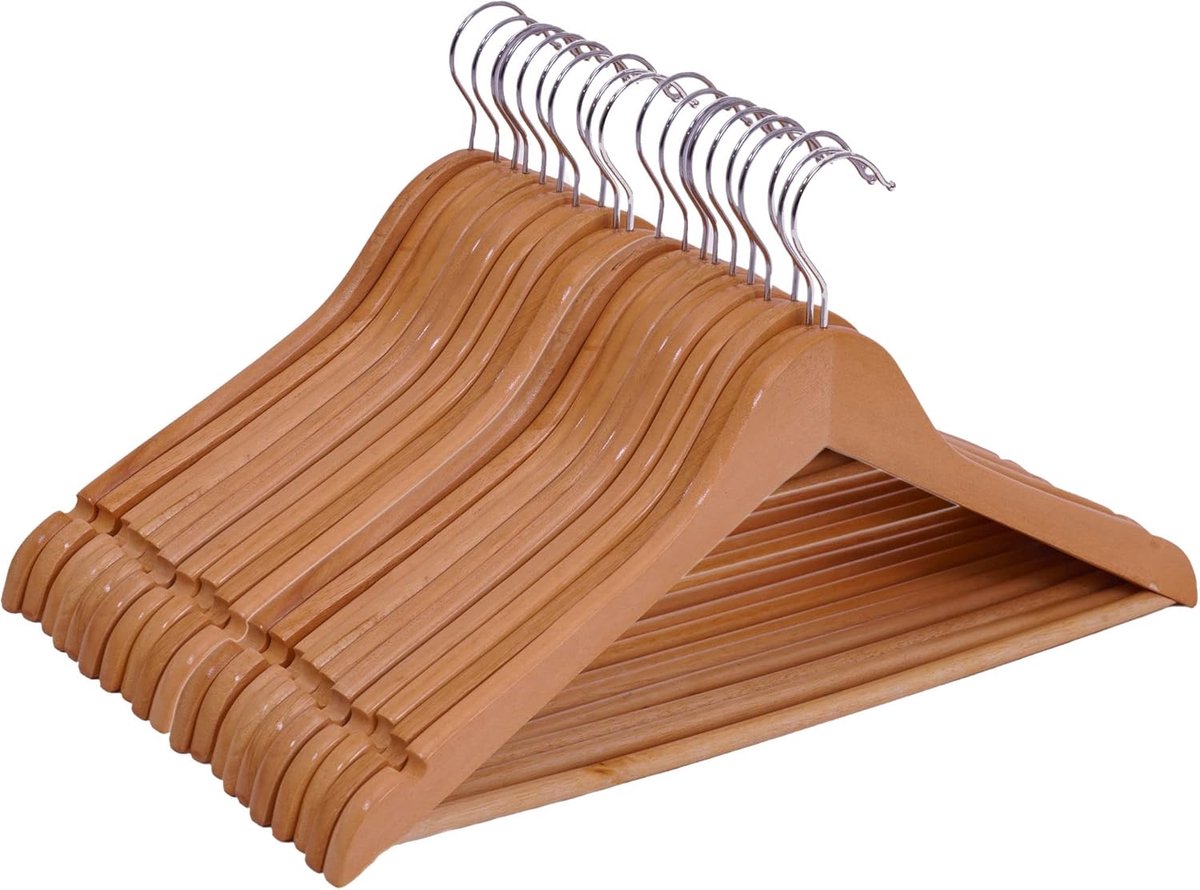 Houten kleerhangers set van 20 met draaibare haak en broekstang