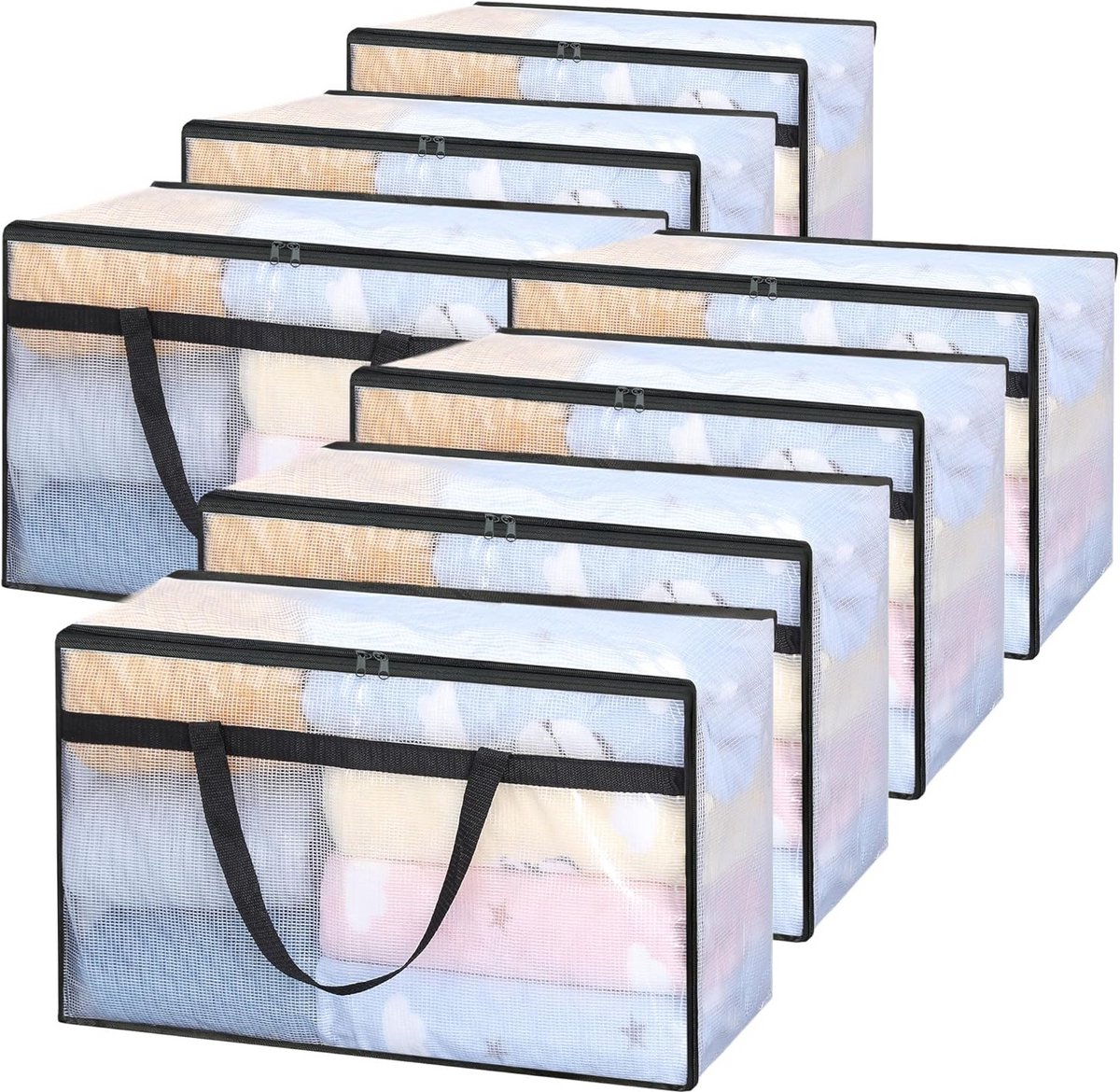 Set van 7 transparante opbergdozen met ritssluiting voor kleding en dekens