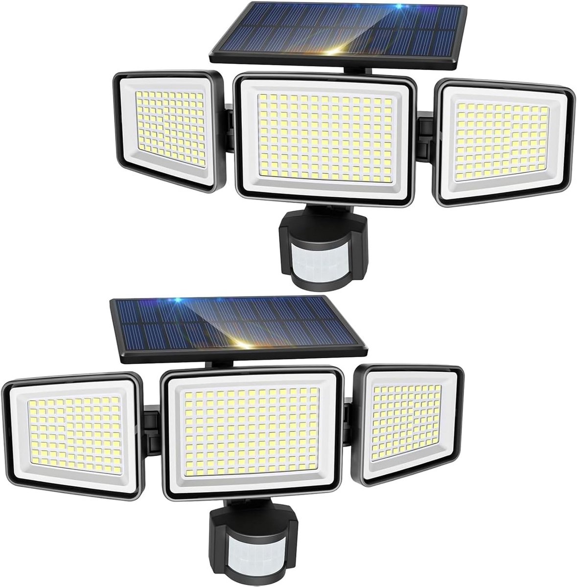 Zonnelampen voor buiten met bewegingsmelder - 2 stuks, 302 LEDs, 3 modi, IP65 waterdicht